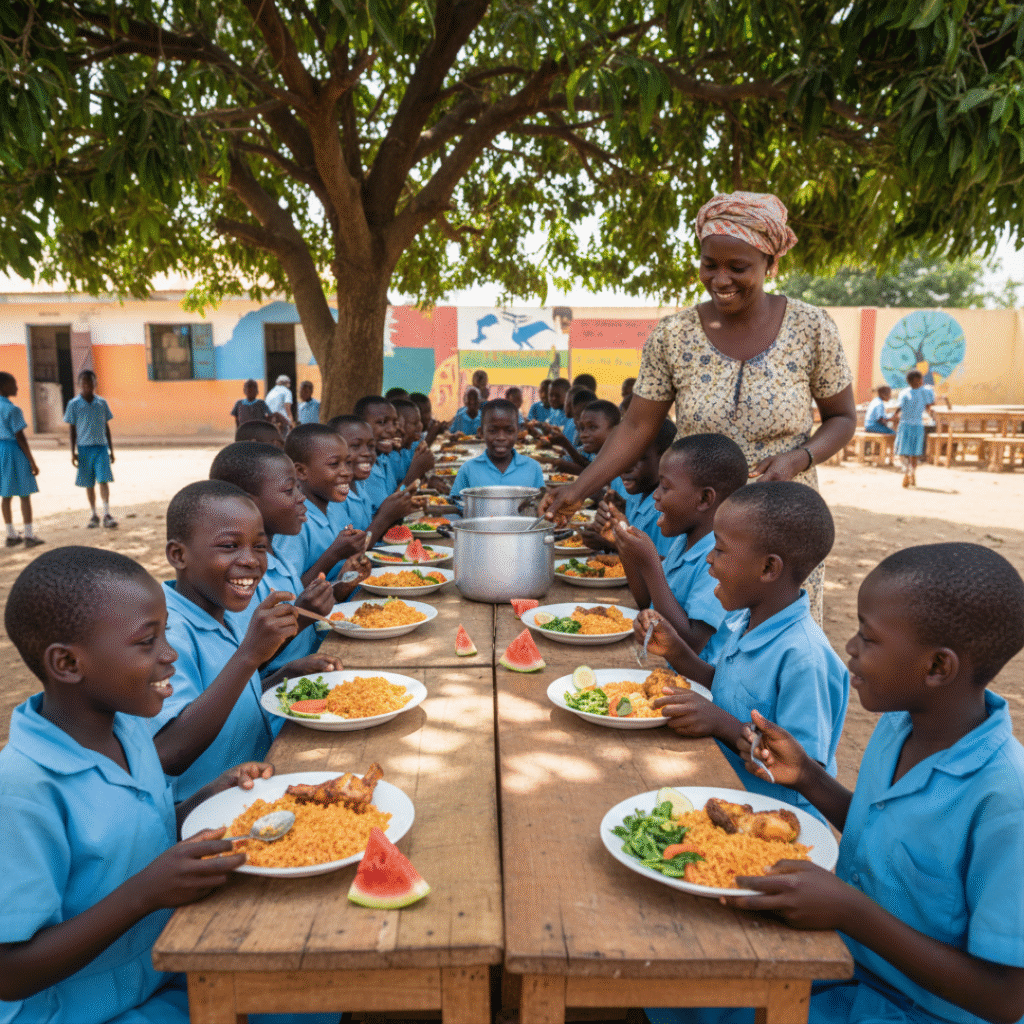children eating a healthy meal at school